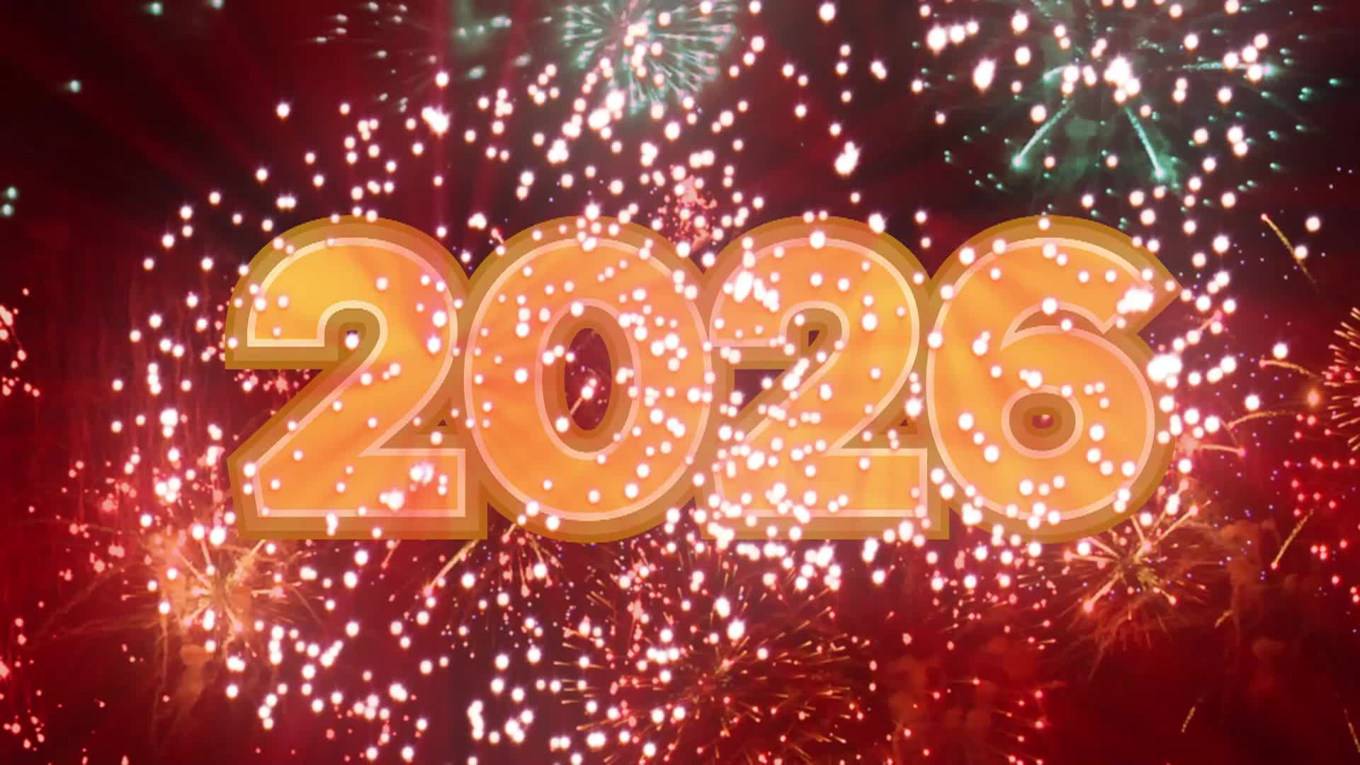Fireworks covering the year 2026 text