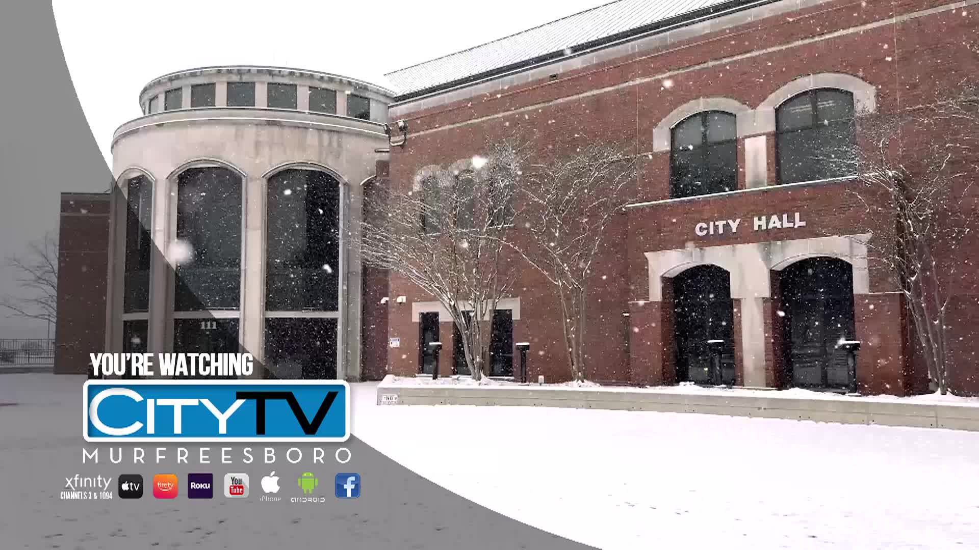 Shot of City Hall during a snowstorm