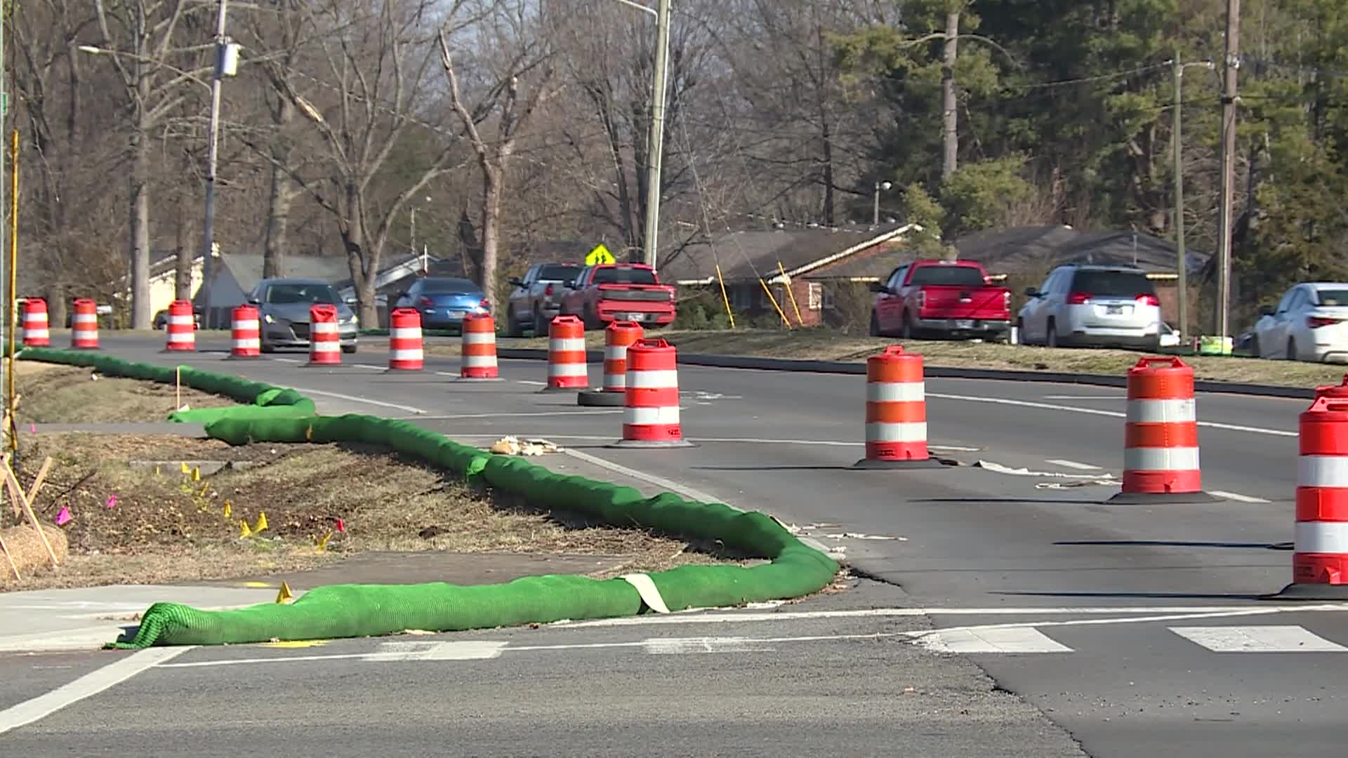 Orange barrels on MLK Jr Boulevard that is getting new sidewalks installed